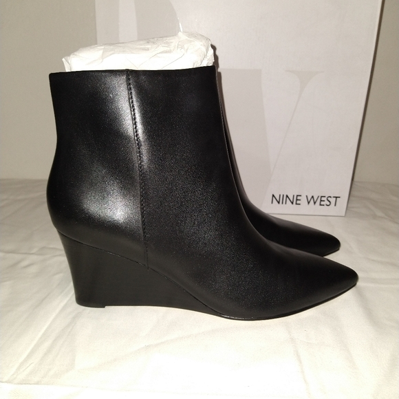 Nine West Shoes - Nine West Carter Black Leather Wedge Ankle Booties